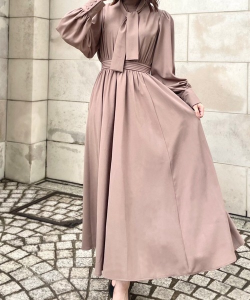 「JUNOAH」 長袖ワンピース MEDIUM グレイッシュベージュ レディース_画像8