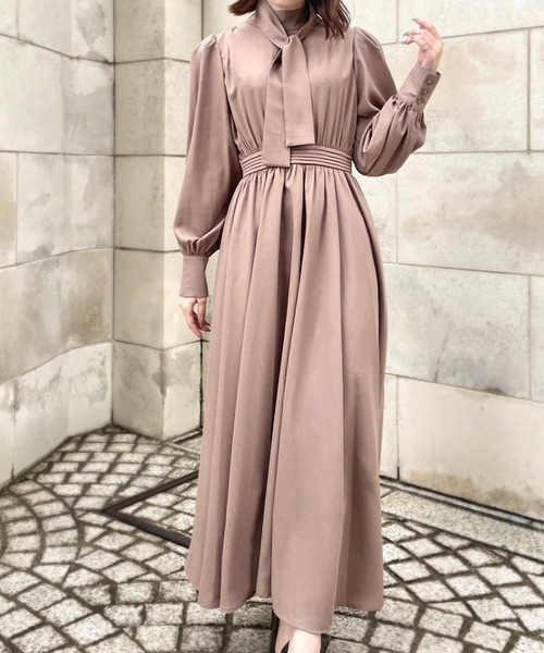 「JUNOAH」 長袖ワンピース MEDIUM グレイッシュベージュ レディース_画像9