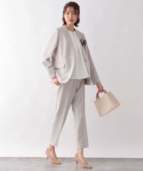 「GLOBAL WORK」 ノーカラージャケット LARGE グレイッシュベージュ レディース_画像4