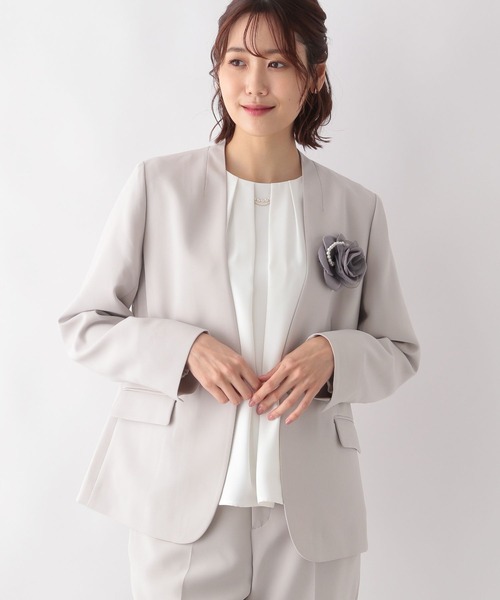 「GLOBAL WORK」 ノーカラージャケット LARGE グレイッシュベージュ レディース_画像5