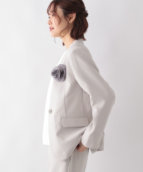 「GLOBAL WORK」 ノーカラージャケット LARGE グレイッシュベージュ レディース_画像7