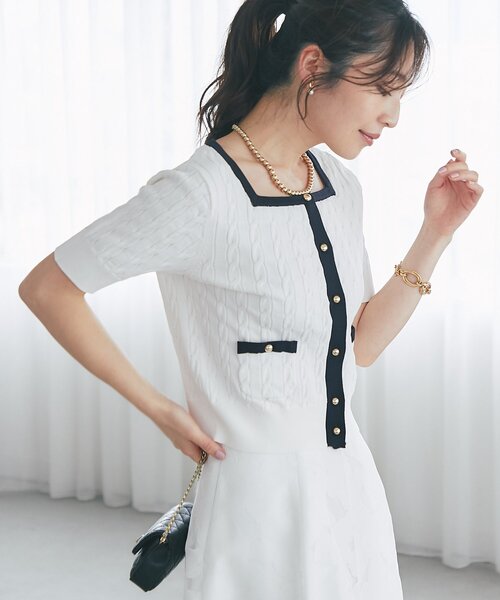 boutique310 肩で魅せるニット　半袖　ホワイトSサイズ 肩で魅せる半袖ニット