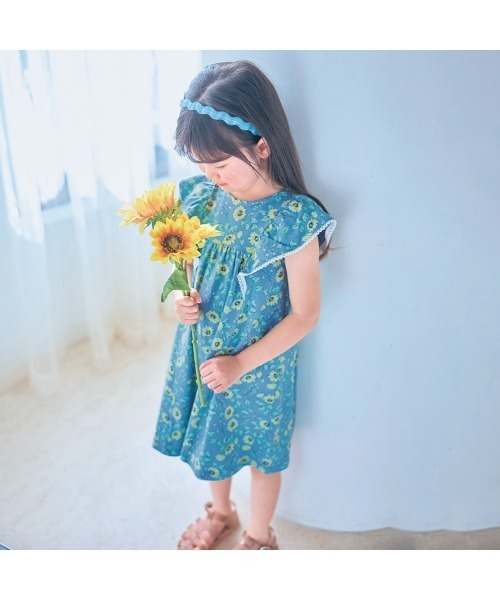 GITA ワンピース ひまわり柄肩フリルワンピース キッズ 子供服 女の子