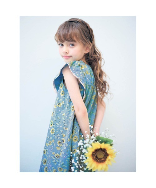 DearGG 花柄フリルワンピース（黄色、青色） GITA ワンピース ひまわり柄肩フリルワンピース キッズ 子供服 女の子
