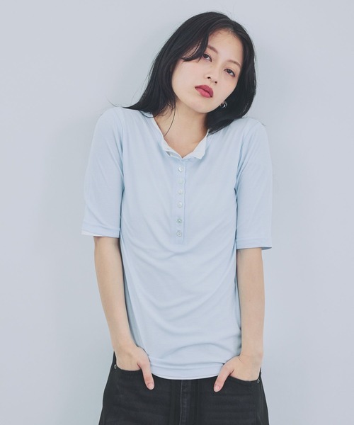 JEANASIS（ジーナシス） ヘンリーネック tシャツ セミシアーリブ