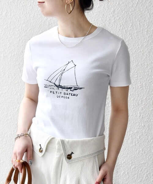 「PETIT BATEAU」 半袖Tシャツ ONE SIZE ホワイト レディース_画像4