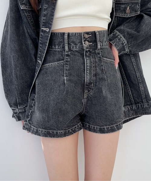 Heather ハイウエスト デニムショートパンツ Heather（ヘザー） デニムショートパンツ S ブラック レディース