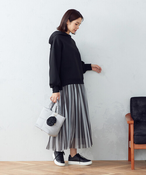 「COMME CA ISM」 プリーツスカート MEDIUM カーキ レディース_画像3