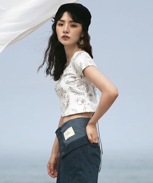 tシャツ 「1159STUDIO」MH6 OFFSHOULDER SLIT TOP レディース