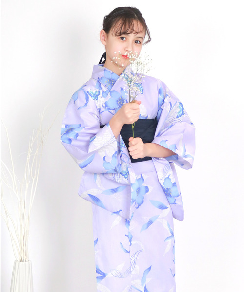 KYOETSU 浴衣 女の子 子供 3点セット( + 帯 下駄 ) レトロB