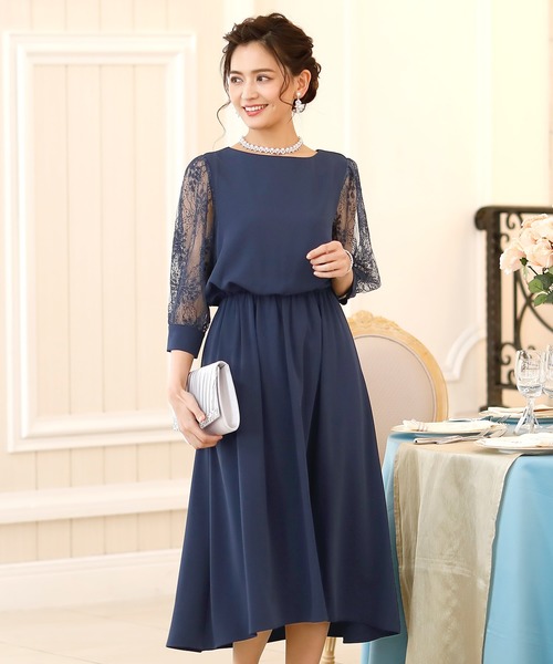 新品　タグ付き　未使用　オケージョン　ドレス セット　フィッシュテール　水色 PourVous ドレス 結婚式ワンピースドレスミモレ丈と七分袖