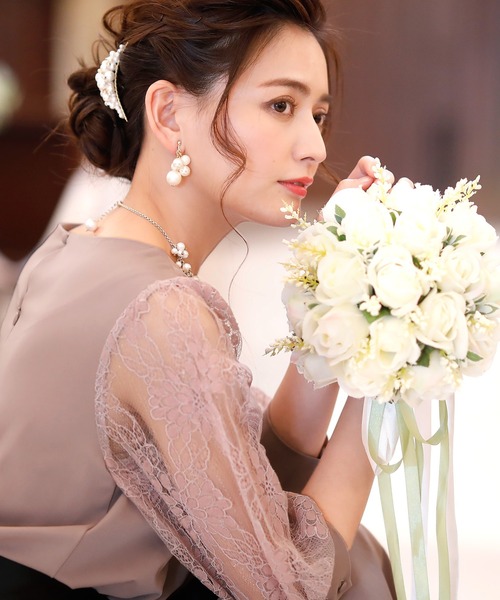 PourVous チュールレース切替 ミモレ丈半袖ワンピース ピンク M GI5786EW01199_thumb.jpg