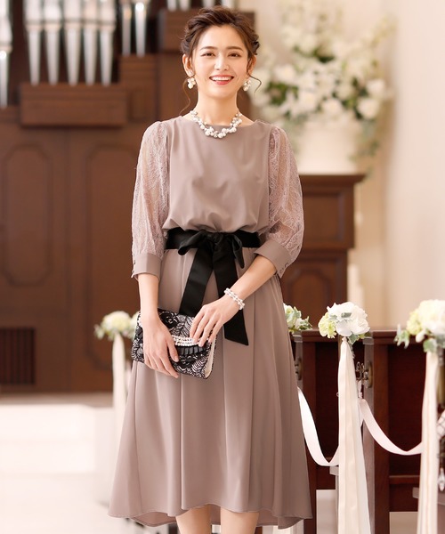ハレモード　ドレス　結婚式　ワンピース　フィッシュテール　リボン　カシュクール風 楽天市場】パーティードレス 結婚式 ワンピース フィッシュ