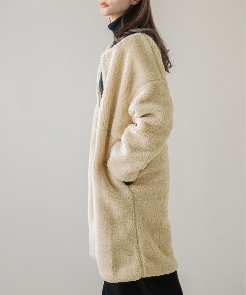SUGAR BISKET コート アウター ノーカラーロングボアコート