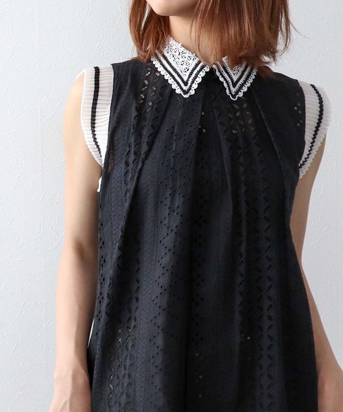 ブラウス シャツ レース刺繍ノースリーブブラウス　＠ レディース