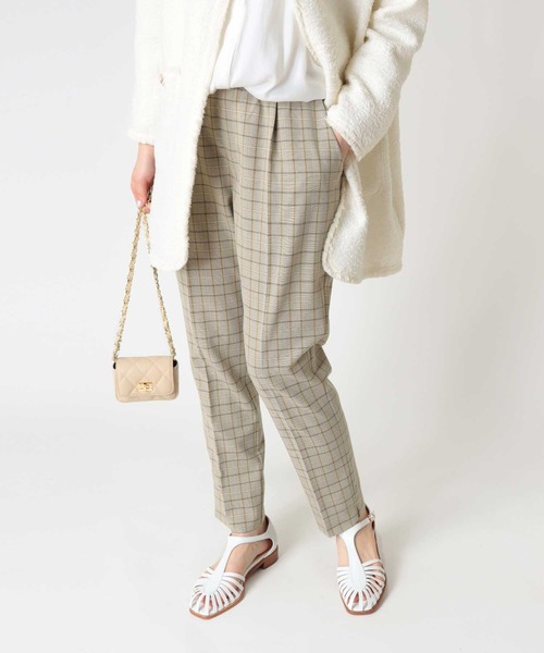 LAERKE ANDERSEN チェック柄パンツ Jines パンツ チェック柄タックテーパードパンツ レディース