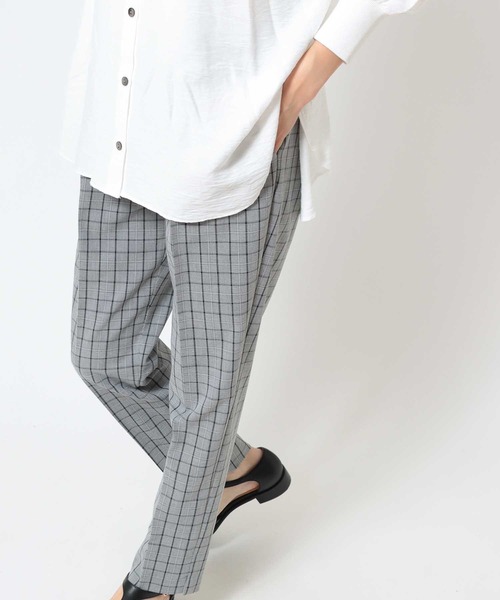 Jines パンツ チェック柄タックテーパードパンツ レディース