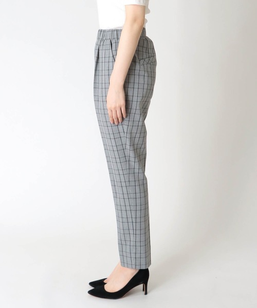 ETRO 総柄テーパードパンツ チェック柄 ブルー サイズ56*ED66 Jines パンツ チェック柄タックテーパードパンツ レディース