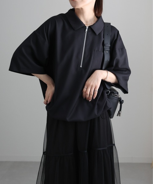 CREARE -LINO- シャツ オーバーサイズ ハーフZIP ルーズ シャツ