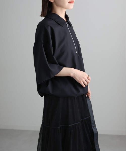 CREARE -LINO- シャツ オーバーサイズ ハーフZIP ルーズ シャツ