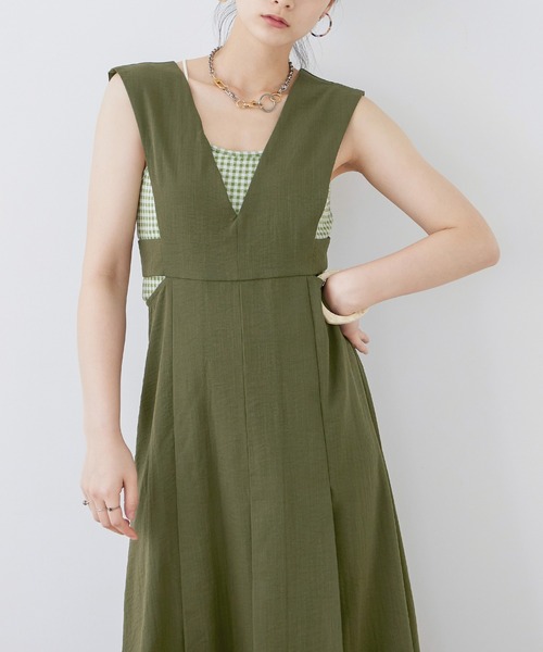 Fashion Letter ワンピース リネンタッチ カッティング