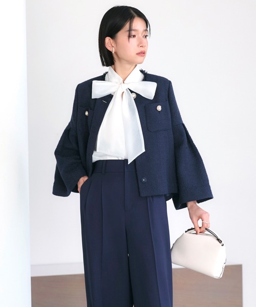 【未使用】RUIRUE・ルイルエ・ブラウス・ネイビー・フェイクパール・XLサイズ RUIRUE BOUTIQUE - 【未使用】RUIRUE・ルイルエ・ブラウス・ネイビー