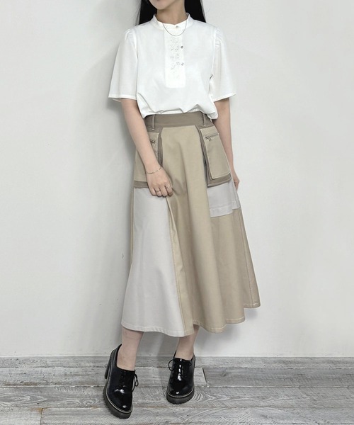 新品未使用 ウィルフリー　刺繍ブラウス　シャツ シワ加工　長袖 半袖2way セール】前後2wayフラワーレースブラウス（シャツ/ブラウス