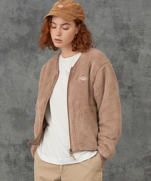 DANTON」 ノーカラージャケット 36 ベージュ系その他 レディース  