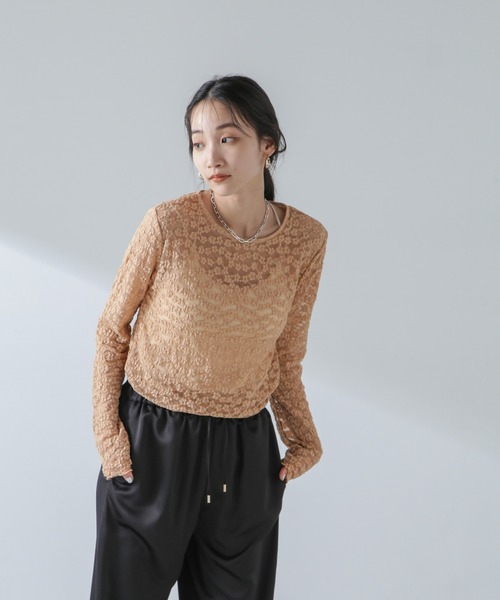 NANO universe tシャツ フラワーシアーカットトップス
