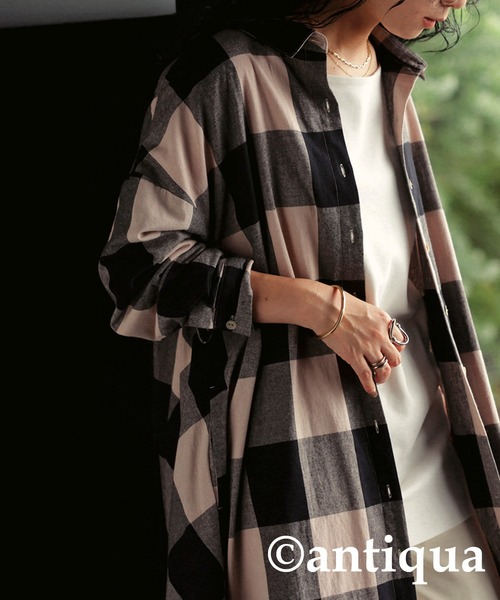 antiqua ワンピース シャツワンピース チェック柄シャツワンピース