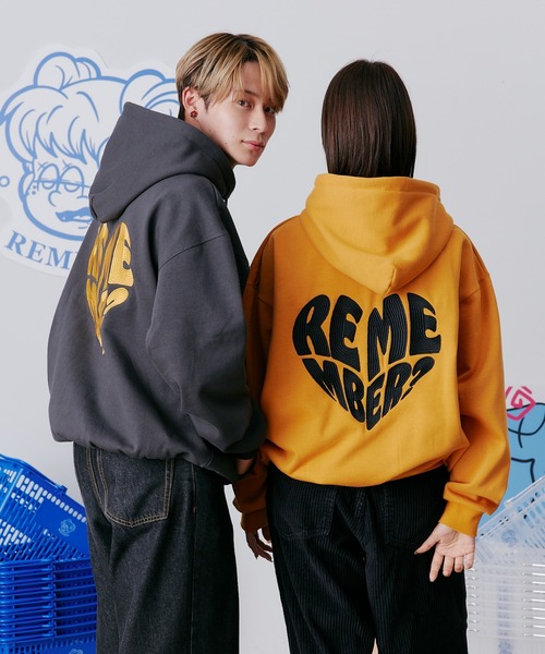 REMEMBER.ハート型プリント パーカー Remember. パーカー Rememberハート刺繍パーカー メンズ