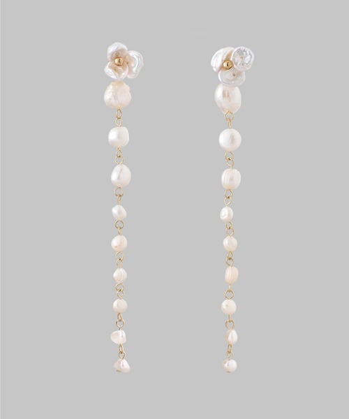 K18 パールフラワーピアス ロングタイプ ANEMONE ピアス パールフラワーロングピアス「Hanayome