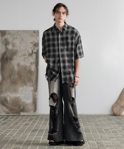 HARE BIGダメージチェックシャツ　ブラック系　ハレ HARE｜BIGダメージチェックシャツ | Rakuten Fashion(楽天
