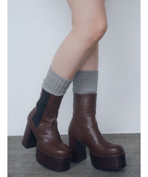 ブーツ layered middle boots／レイヤードミドルブーツ