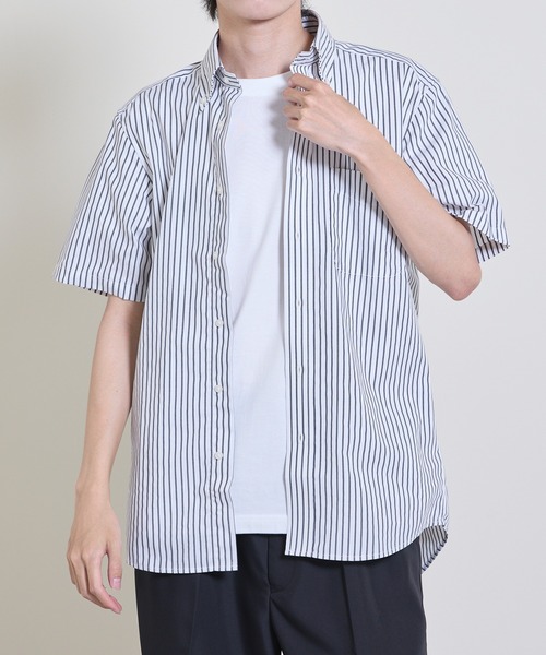 FreshService 半袖シャツ Lサイズ ストライプ 美品 着用1回 定番 SETUP7 シャツ 「FACEMIX」オックスフォードストライプ半袖