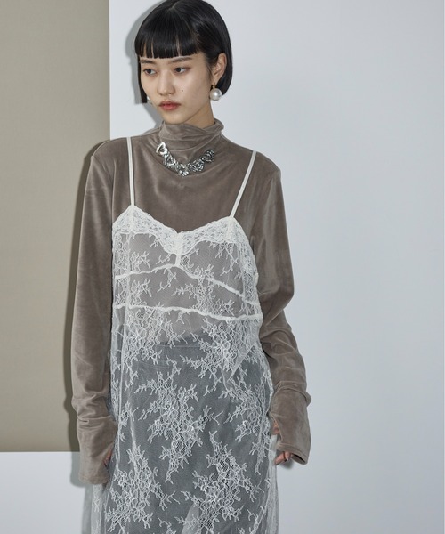 THE Yon tシャツ ハイネックフィンガーホールカフベロアトップス