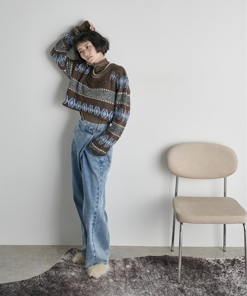 THE Yon tシャツ ハイネックフィンガーホールカフベロアトップス