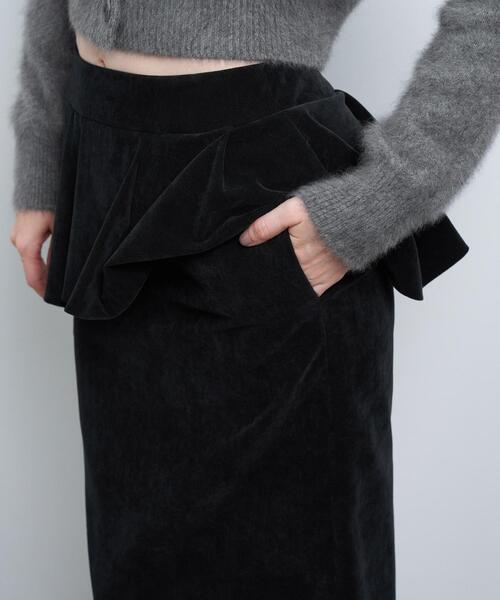 LANVIN en Bleu スカート ベルベットペプラムミディスカート