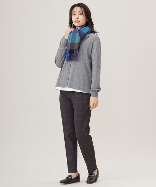 カーディガン 「洗える」WORSTED WOOL BLEND ポロ襟付き レディース 