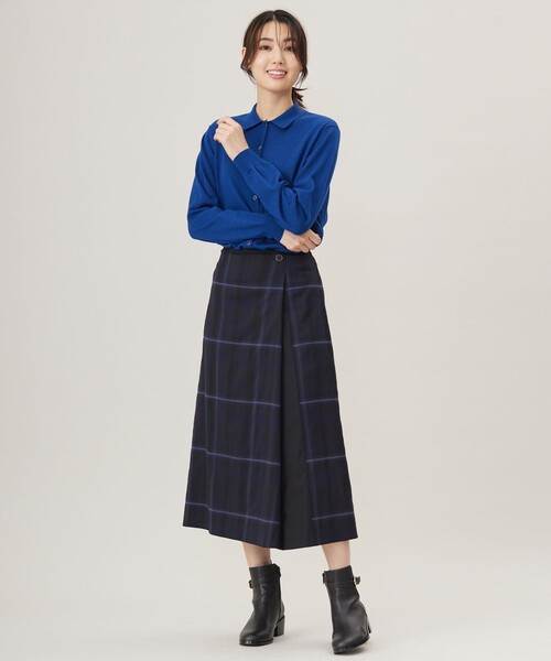 カーディガン 「洗える」WORSTED WOOL BLEND ポロ襟付き カーディガン レディース カーディガン 「洗える」WORSTED WOOL BLEND ポロ襟付き