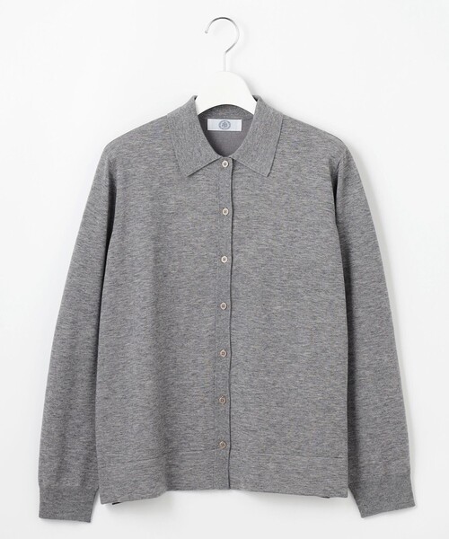 カーディガン 「洗える」WORSTED WOOL BLEND ポロ襟付き カーディガン レディース カーディガン 「洗える」WORSTED WOOL BLEND ポロ襟付き