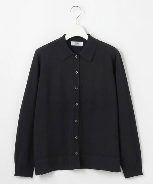 カーディガン 「洗える」WORSTED WOOL BLEND ポロ襟付き カーディガン レディース カーディガン 「洗える」WORSTED WOOL BLEND ポロ襟付き
