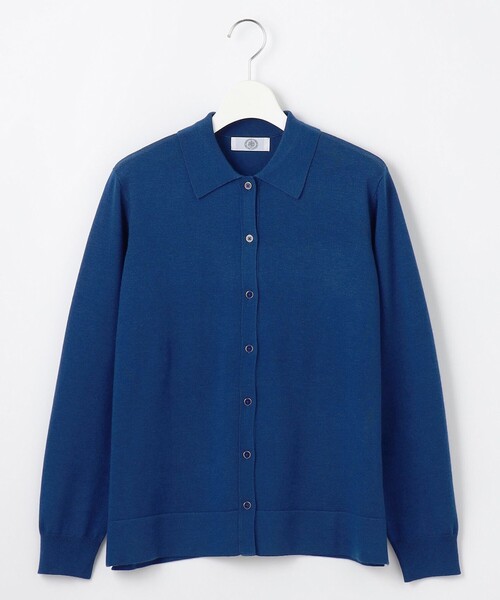 カーディガン 「洗える」WORSTED WOOL BLEND ポロ襟付き カーディガン レディース カーディガン 「洗える」WORSTED WOOL BLEND ポロ襟付き