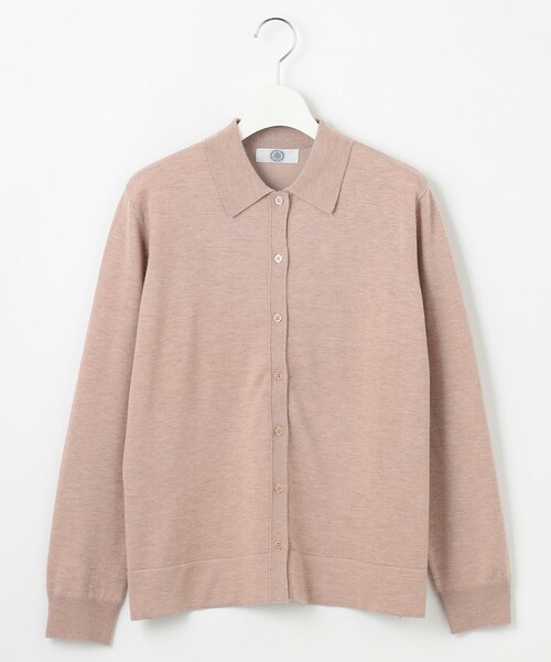 カーディガン 「洗える」WORSTED WOOL BLEND ポロ襟付き カーディガン レディース カーディガン 「洗える」WORSTED WOOL BLEND ポロ襟付き