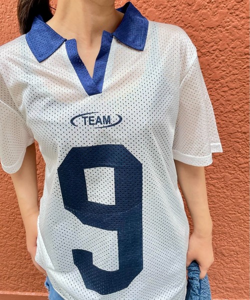 tシャツ メッシュナンバリング襟付きトップス「洗濯機で洗える
