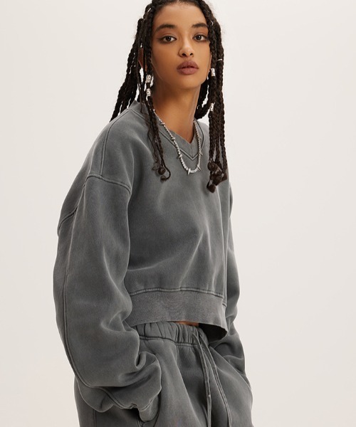 Chick トレーナー スウェット Vintage Like Short V-neck Sweat