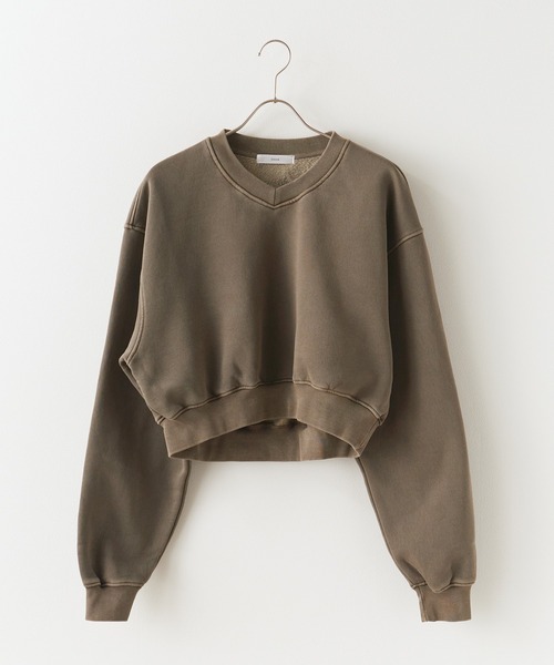 Vネックショートスウェットトップス WHT rienda | Vネックショートスウェットトップス (Tシャツ