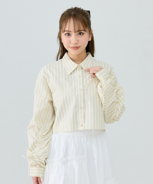 ブラウス シャツ ドロストストライプシャツ レディース