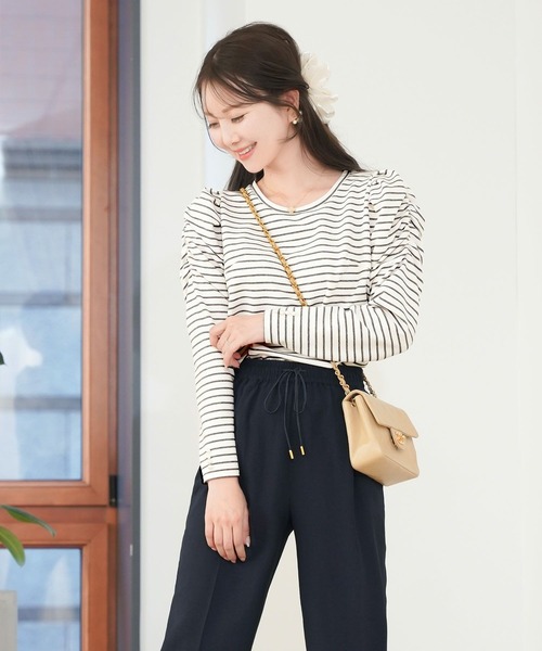 tシャツ パワショル スリーブ 8分袖 カットソー le reve vaniller レディース le reve vaniller tシャツ パワショル スリーブ 8分袖