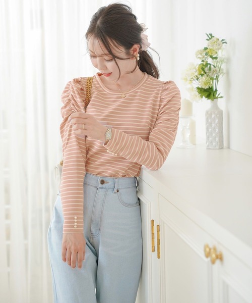 tシャツ パワショル スリーブ 8分袖 カットソー le reve vaniller レディース le reve vaniller tシャツ パワショル スリーブ 8分袖